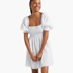 Hill House White Swiss Dot Smocked Mini Dress